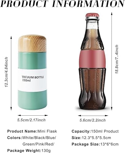Stainless steel 7AGAT vacuum flask with wood-grain lid in navy blue, 150ml, portable leak-proof thermal travel mug for hot or cold drinks.