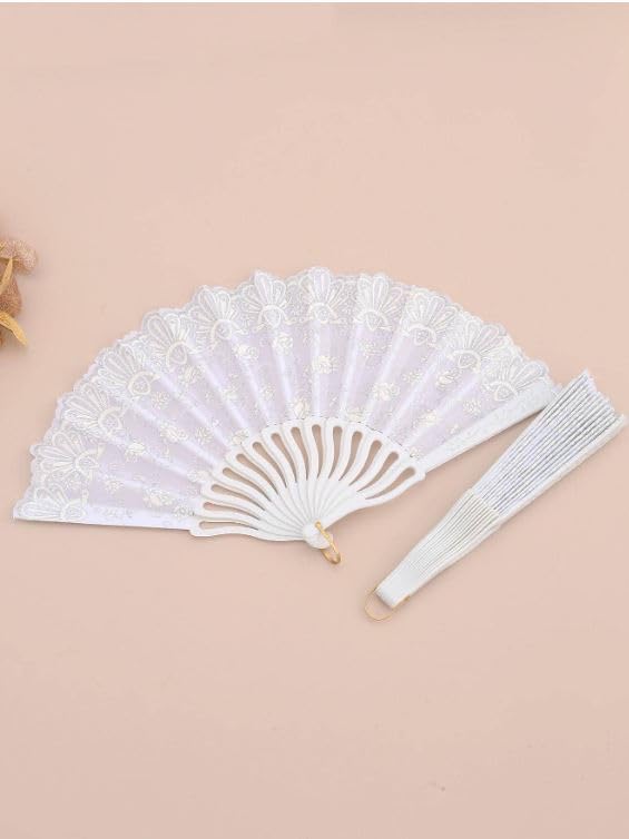 Elegant 7AGAT classic silk handheld folding fan with intricate Chinese and Spanish-style design, ideal for weddings and celebrations.