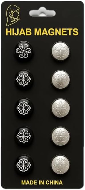 Set of 12 7AGAT magnetic hijab pins with no-snag safety design and strong hold for scarves, shown in a close-up image.