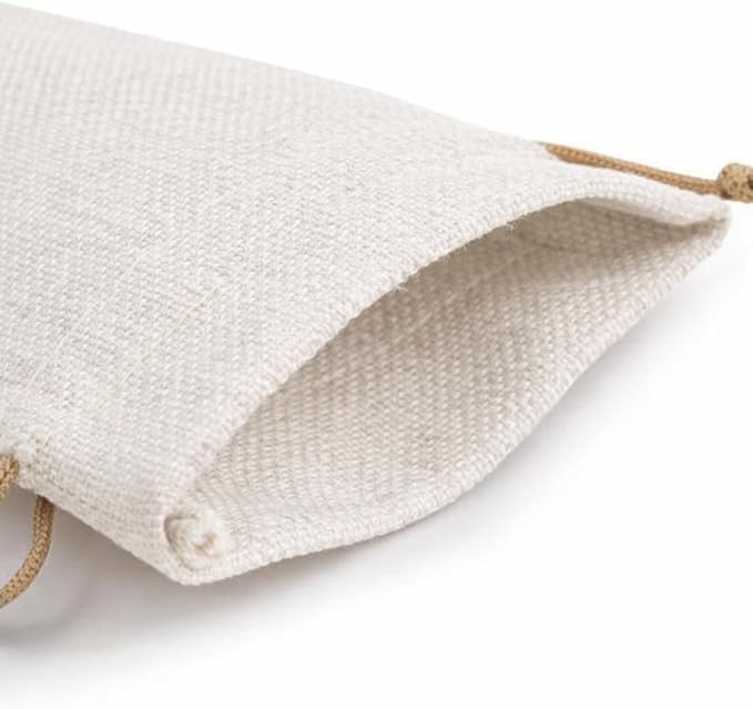 Set of 10 burlap gift bags with drawstrings, hemp linen jewelry pouches for wedding favors, parties, and DIY craft projects.