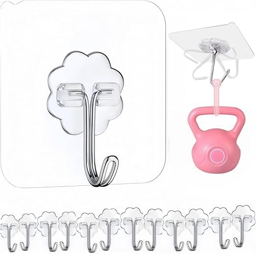 7AGAT heavy-duty adhesive wall hooks for bathroom, kitchen, bedroom, waterproof, no drilling needed, strong mounting for various surfaces.
