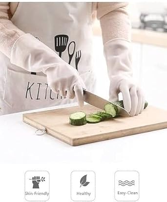 7AGAT waterproof kitchen gloves with extended cuff and non-slip grip, ideal for dishwashing and food prep.