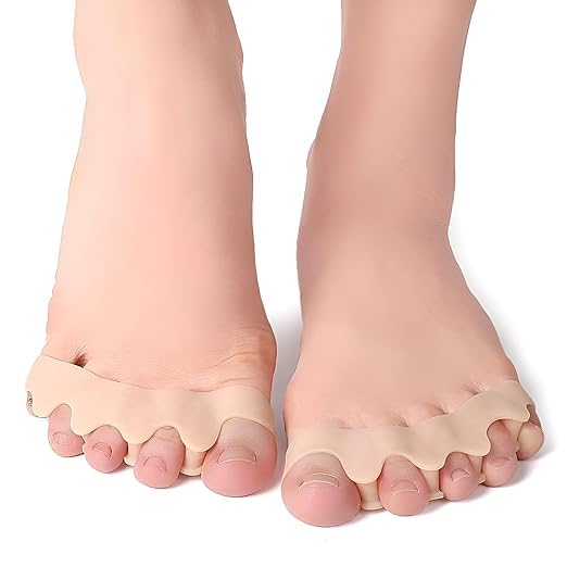 Pair of 7AGAT silicone toe separators for bunion and hammer toe correction, soft gel support for pain relief and comfort.