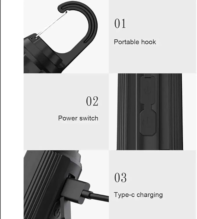 Rechargeable LED Light Bulb with Type-C Charging, 3 Lighting Modes and Hanging Hook for Home, Emergency and Camping