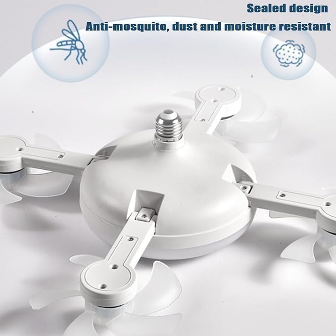 White ceiling fan with LED light, flower-style blades, remote control, E27 socket, 3-color dimmable, low noise, 7AGAT brand