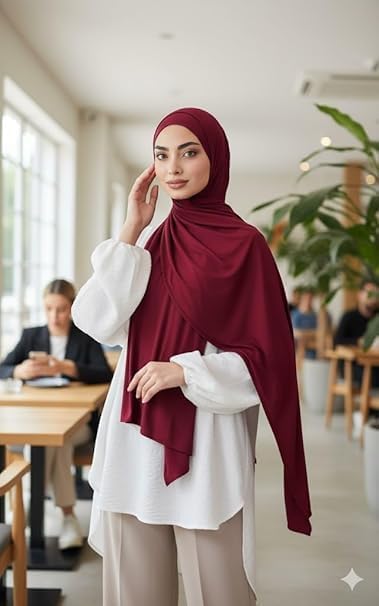Soft white cotton gel scarf for women by 7AGAT, seamless, adjustable bandana style head cover in solid color.