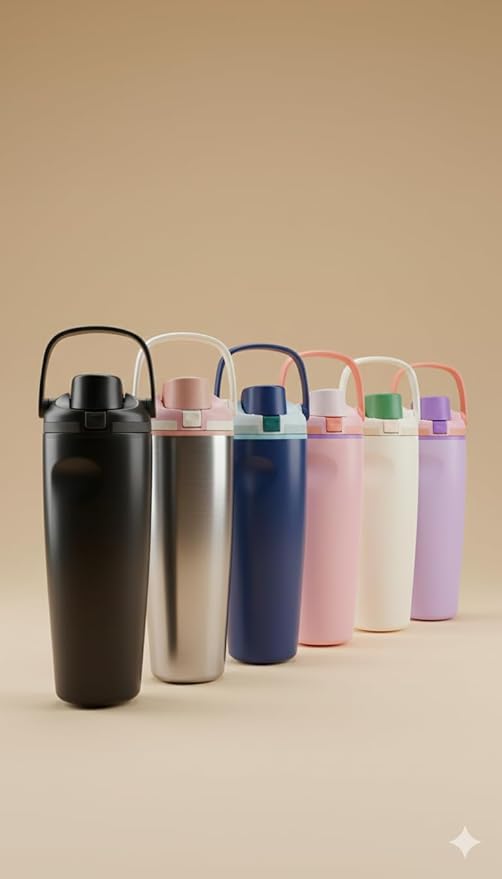 Stainless steel 7AGAT water bottle with carry loop, 900ml capacity, leak-proof, reusable for sports, travel, and daily use