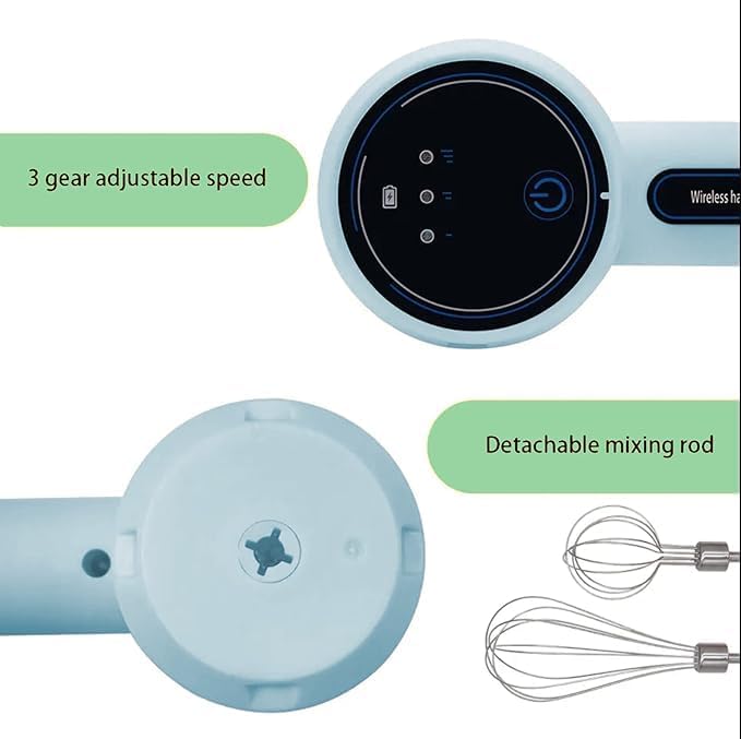 7AGAT wireless electric hand mixer with USB rechargeability, detachable mixing rods, and lightweight design for easy use.
