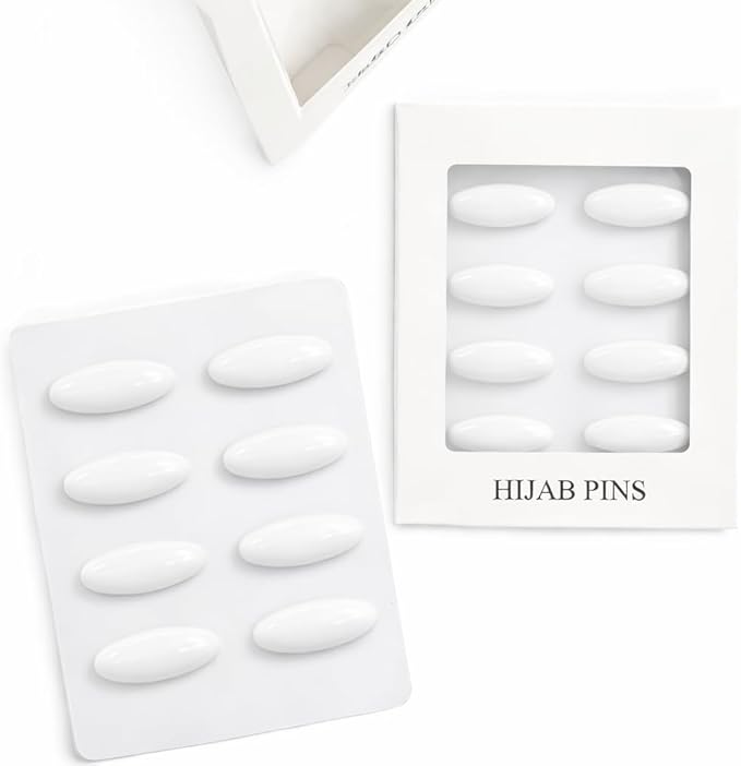 Set of 8 decorative Hijab pins by 7AGAT featuring safety brooch clips for scarves and shawls, shown in a close-up image.