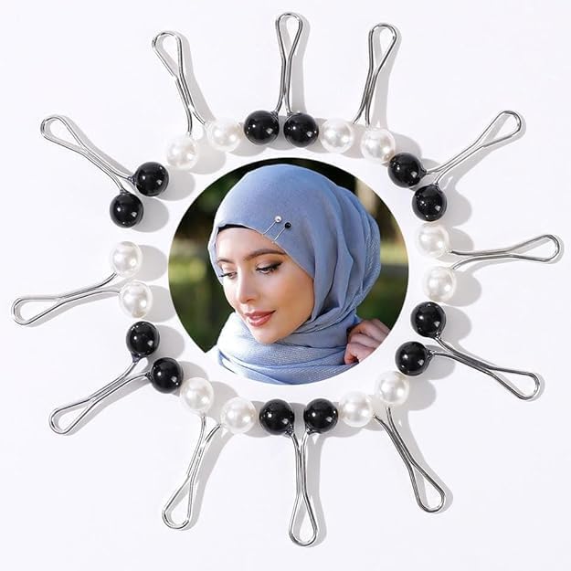 Set of 12 cute hijab pins with scarf brooches from 7AGAT, featuring decorative clips for headscarves and shawls.