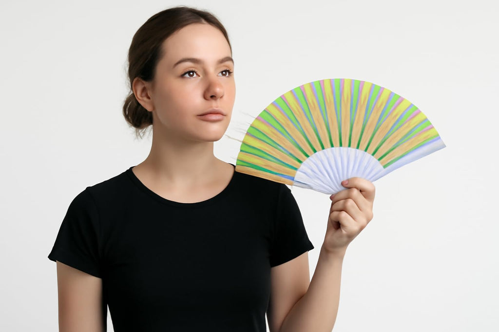 Elegant 7AGAT Chinese style folding hand fan with intricate designs, ideal for line dance and popping performance.