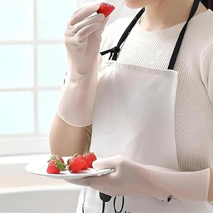 7AGAT waterproof kitchen gloves with extended cuff and non-slip design, ideal for dishwashing and food preparation.