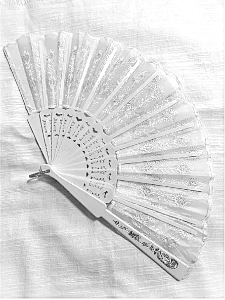 Elegant Chinese and Spanish style silk handheld folding fan by 7AGAT, featuring intricate designs for weddings, parties, and decor.