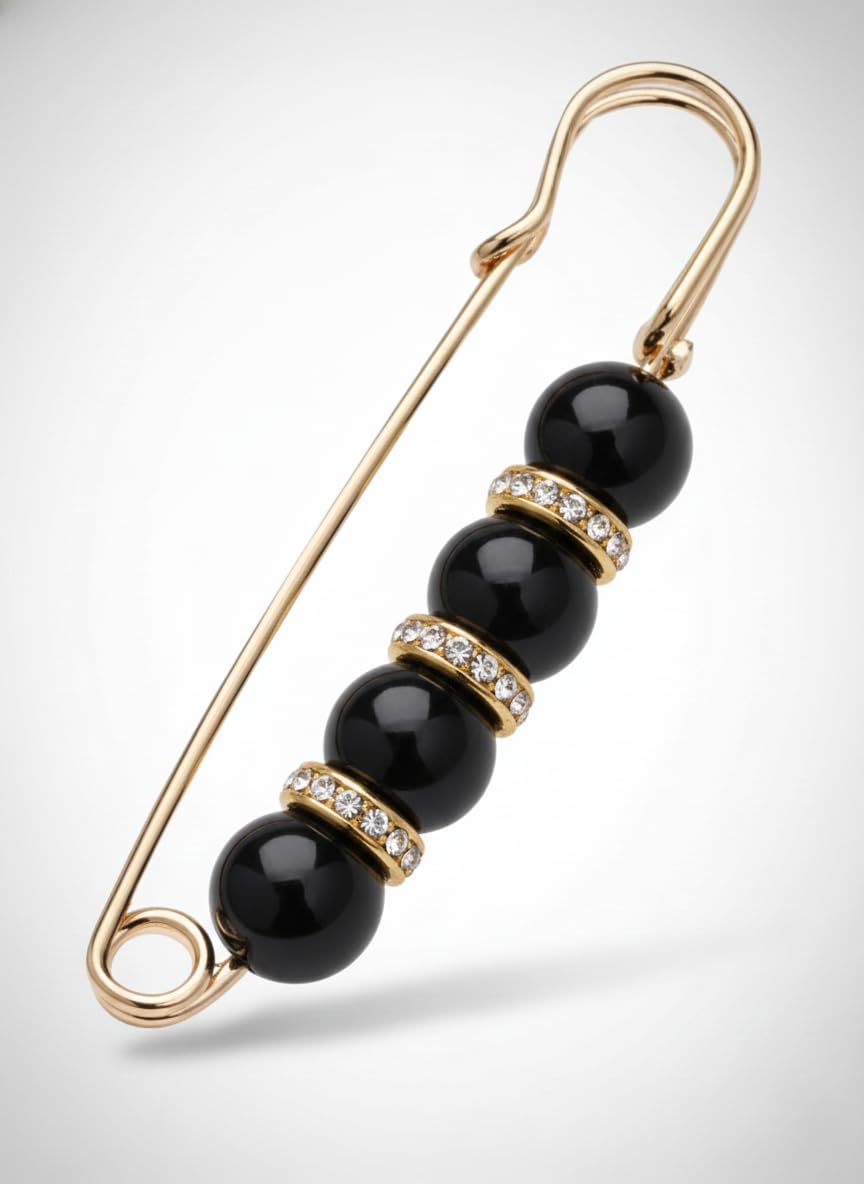 Decorative 7AGAT hijab pin with beaded design and crystal accents, stylish multi-purpose safety pin for accessories and fashion.