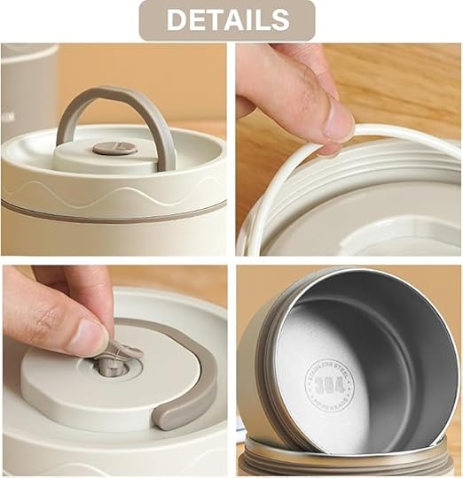 7AGAT stainless steel insulated lunch box set with four beige 4-stack cylinder food containers for work, office, and school.