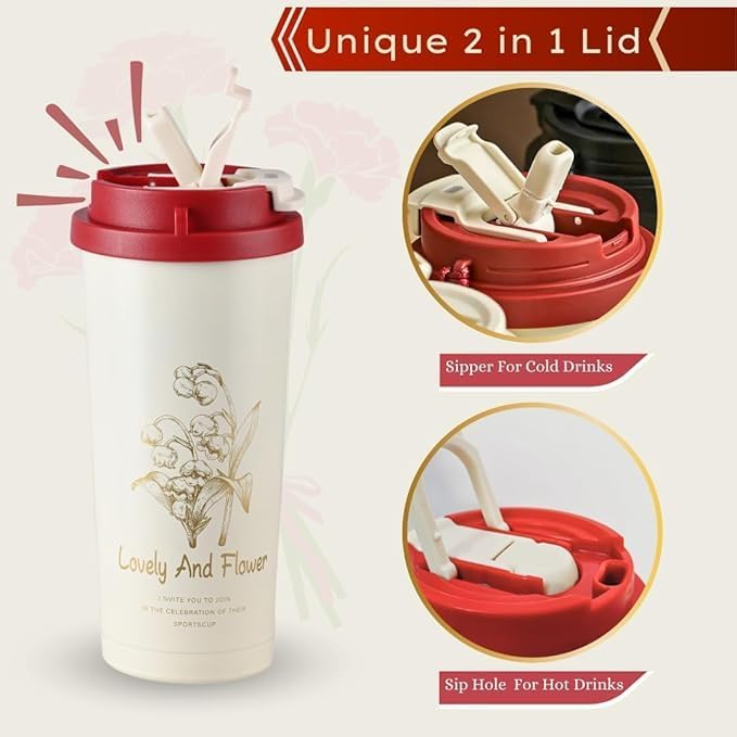 7AGAT travel coffee cup made of SUS316 stainless steel with 2-in-1 lid, leak-proof, BPA-free thermos flask for hot and cold drinks
