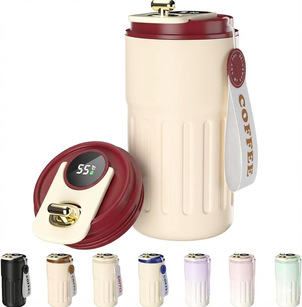 7AGAT insulated coffee tumbler with leak-proof lid, double-wall design, reusable travel mug for hot and cold drinks.