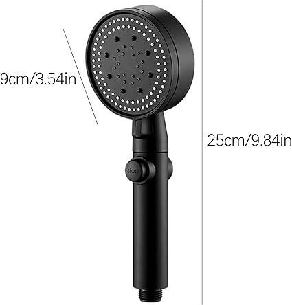 7AGAT high pressure black shower head with 6 adjustable spray settings and 22 cm length, bathroom fixture for enhanced water flow.