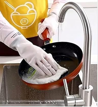 7AGAT waterproof kitchen gloves with extended cuffs, non-slip grip, ideal for dishwashing and food prep, reusable household gloves