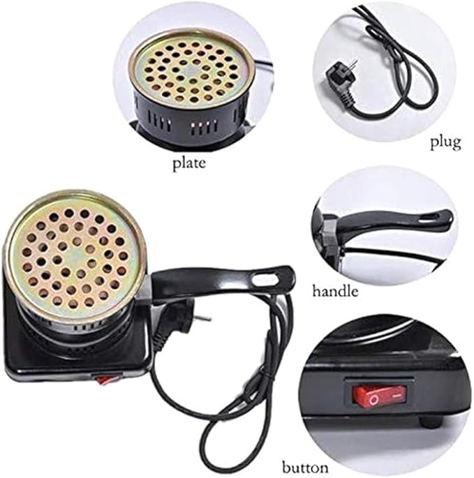 7AGAT electric charcoal burner with 1000W power, black metal coal starter, heat-resistant handle, ideal for barbecue accessories.