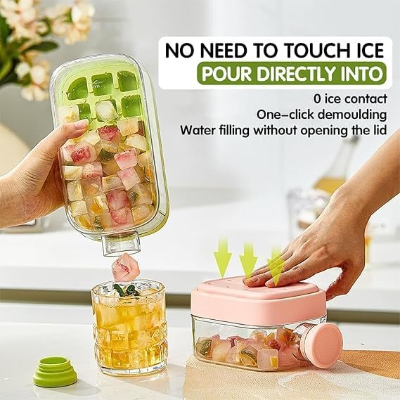 7AGAT 2-in-1 ice cube maker box with storage container, multi-color design, built-in pouring spout, and easy release system.