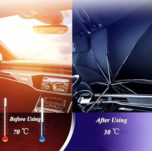 Foldable 7AGAT car windshield sunshade umbrella with UV protection and reflective coating, universal fit for effective sun blocking.