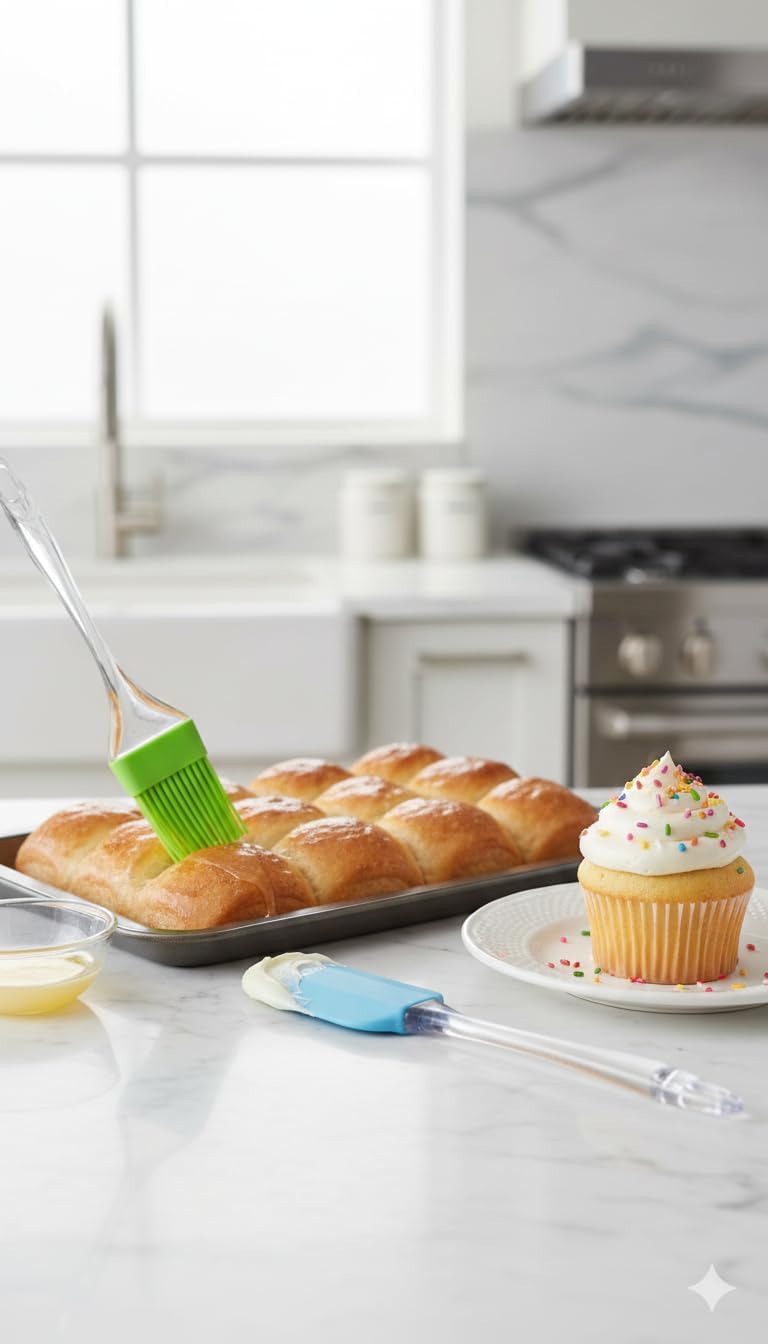 7AGAT silicone kitchen utensil set with heat-resistant spatula and basting brush, transparent handles, 2-piece cooking utensils.