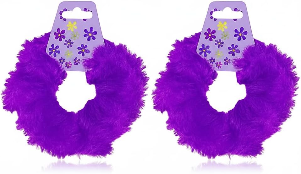 Two colorful 7AGAT faux fur ponytail holders with elastic bands, stylish hair accessories for women and girls.