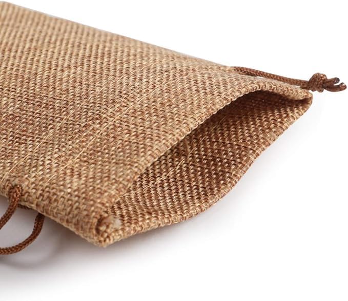 Set of 10 burlap gift bags with drawstrings, Hessian jute linen pouches for wedding favors, party, and DIY crafts.