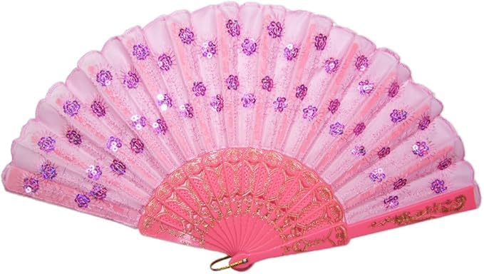 Elegant handheld folding silk fan by 7AGAT featuring Chinese and Spanish design, ideal for weddings, parties, and home decor.