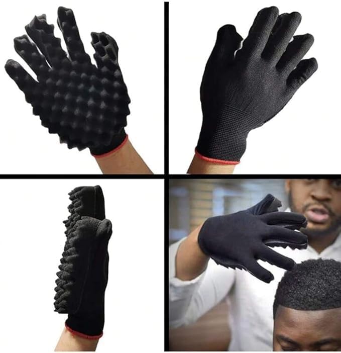 Black Wave Sponge Hair Glove by 7AGAT, a curl defining hair brush designed for styling and enhancing natural curls.