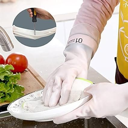 7AGAT waterproof kitchen gloves with extended cuff, non-slip design, ideal for dishwashing and food prep.