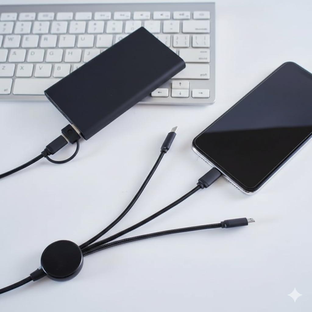 7AGAT Shopping 3-in-1 USB charging cable with LED indicator, Type-C, Micro USB, and Lightning connectors for multi-device charging.