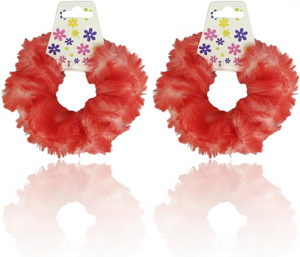 Colorful faux fur ponytail holders by 7AGAT, set of two, soft and plush hair accessories for women and girls.