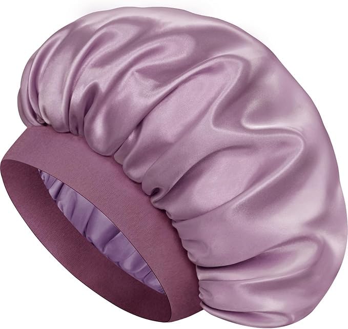 7AGAT satin sleep bonnet for curly and frizzy hair, soft silk satin cap with wide elastic band and adjustable hair wrap.