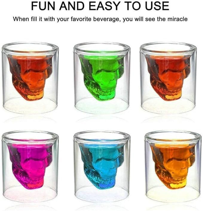7AGAT double wall skull glass cup made of heat-resistant borosilicate glass for hot or cold espresso, coffee, and tea drinks.