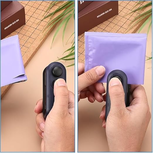 7AGAT 2-in-1 mini heat sealer and cutter with USB recharge, magnetic back, portable thermal bag sealer in multicolor, 16W power.