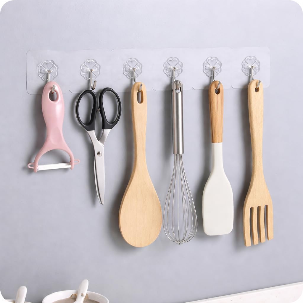 7AGAT heavy-duty waterproof adhesive wall hooks for bathroom, kitchen, bedroom, and door, no drilling needed.