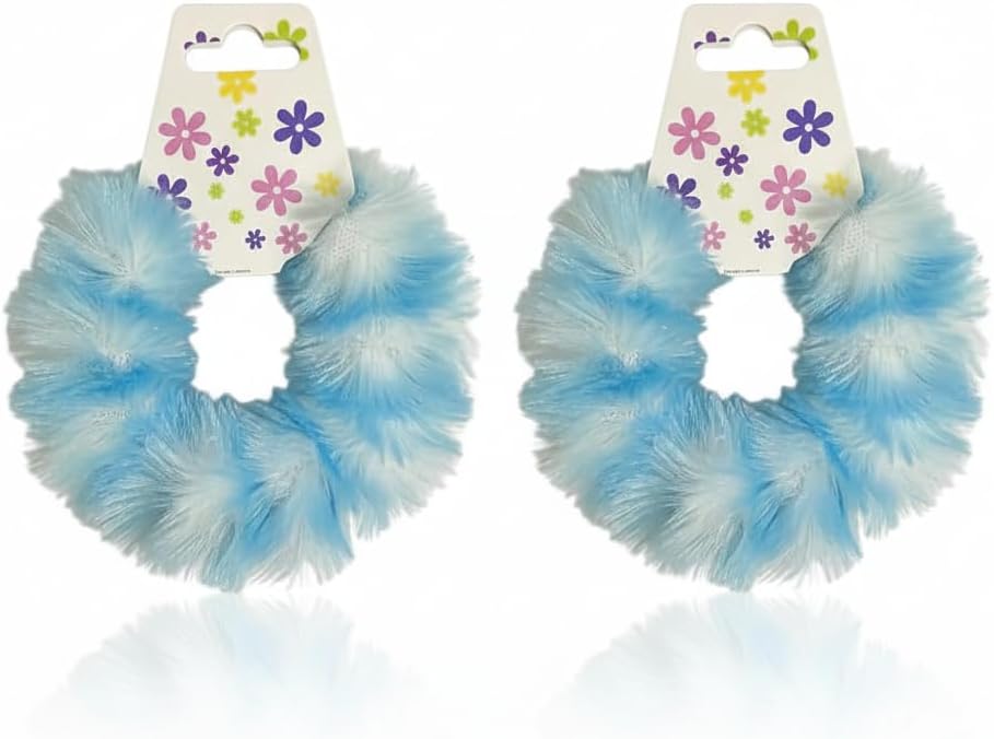Colorful faux fur ponytail holders by 7AGAT, soft and fluffy hair accessories for women and girls, set of two.