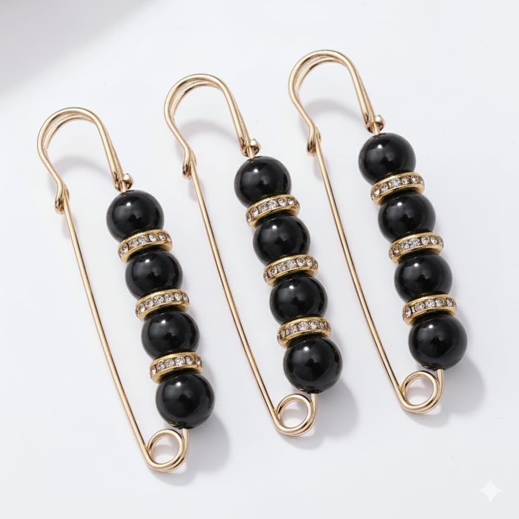 Stylish 7AGAT decorative hijab pin with beaded design and crystal accents, multipurpose safety pin for hair or accessories.
