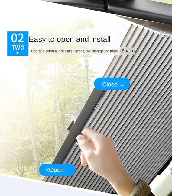 7AGAT retractable car windshield sunshade blocking UV rays for front and rear windows, providing effective sun protection.