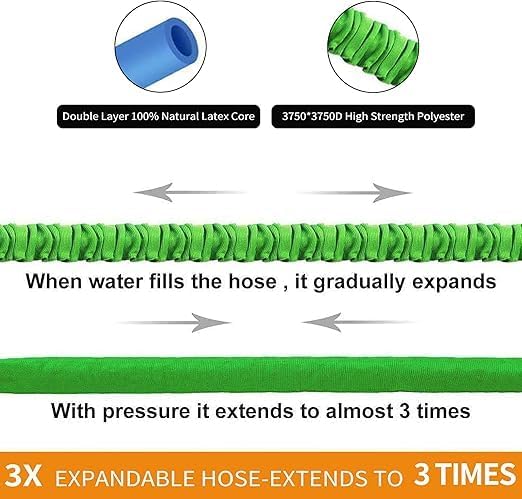 7AGAT expanding garden hose, lightweight and flexible with easy storage, perfect for home and garden watering.