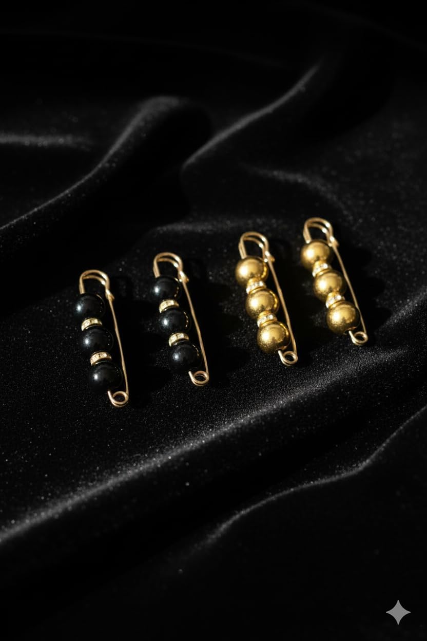 Decorative 7AGAT hijab safety pin with beaded design and crystal accents, stylish multi-purpose accessory for headscarves.