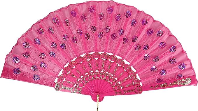 Elegant 7AGAT classic silk handheld folding fan with intricate design, ideal for weddings, parties, performances, and home decor.