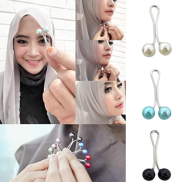 Set of 12 cute hijab pins and scarf brooches by 7AGAT, featuring various stylish clips for headscarves and shawls.