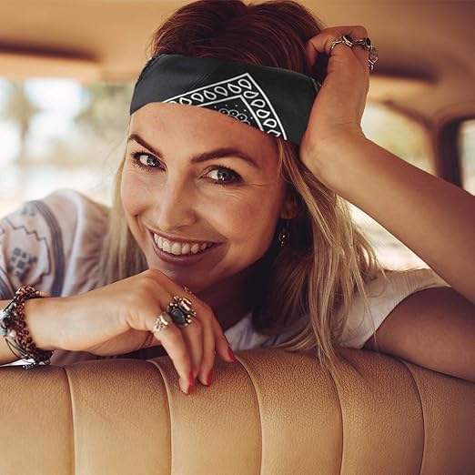 Unisex 7AGAT bandana scarf worn as head wrap, neck cover, or face mask, made of versatile fabric for multiple uses.