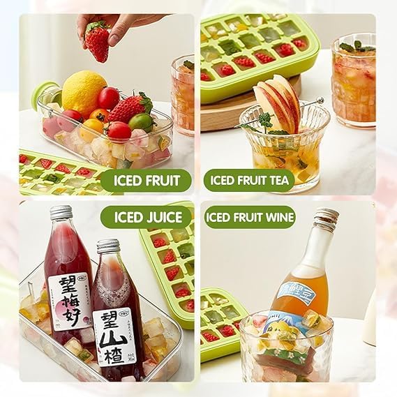 7AGAT 2-in-1 ice cube maker box with colorful molds, storage container, built-in pouring spout, and easy release system.