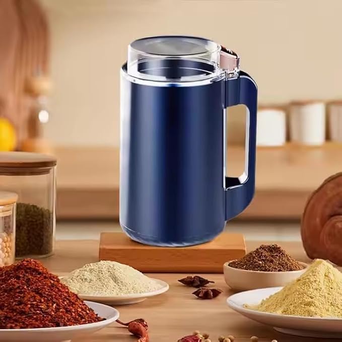 Blue 7AGAT electric spice and coffee grinder with stainless steel blades, compact design, 300W power, one-touch start for kitchen use