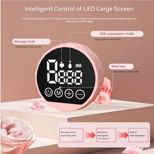 Pink BPA-free portable electric breast pump with 9 modes from 7AGAT, featuring a compact design and easy-to-use controls.