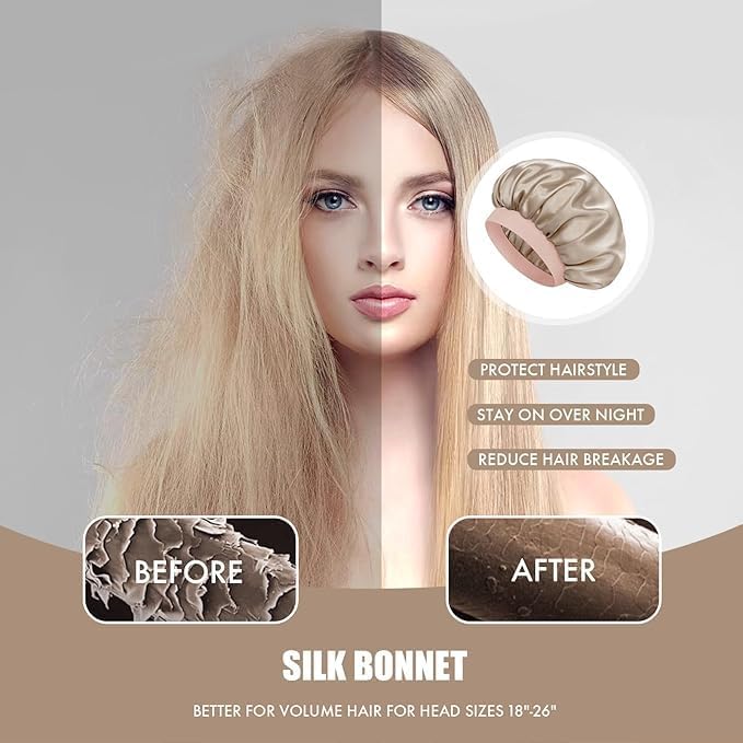 7AGAT satin sleep bonnet for hair protection, soft silk satin night cap with elastic band, ideal for curly and frizzy hair.